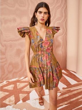 Ulla Johnson Women’s Loretta Ruffled Mini Dress- Bamboo PF230140 Size 4 NWT